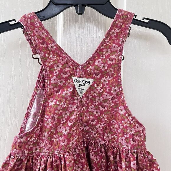 Oshkosh B'gosh Pink Floral Corduroy Overall Dress Jumper Girls Size 4T - Picture 9 of 11